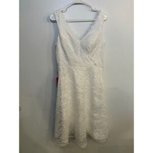 JJ's House White Floral Lace V-Neck A-Line Grad Cocktail Wedding Dress  Sz M 6 8